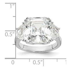 Cheryl M Sterling Silver Rhodium-plated Asscher-cut and Brilliant-cut CZ 3 Stone Ring