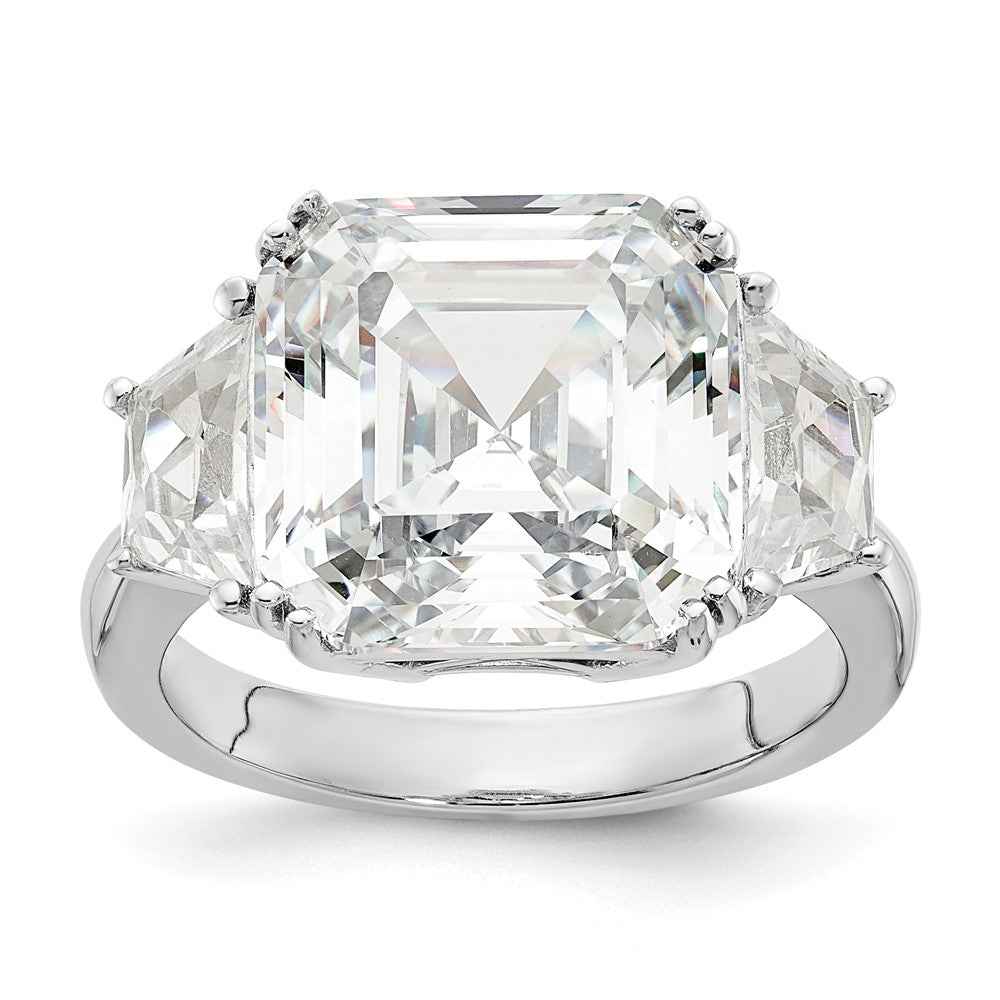 Cheryl M Sterling Silver Rhodium-plated Asscher-cut and Brilliant-cut CZ 3 Stone Ring