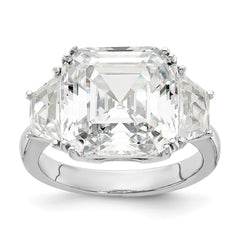 Cheryl M Sterling Silver Rhodium-plated Asscher-cut and Brilliant-cut CZ 3 Stone Ring
