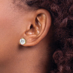 QCM1578 Cheryl M Sterling Silver Gold-tone Brilliant-cut 8mm CZ Stud Post Earrings