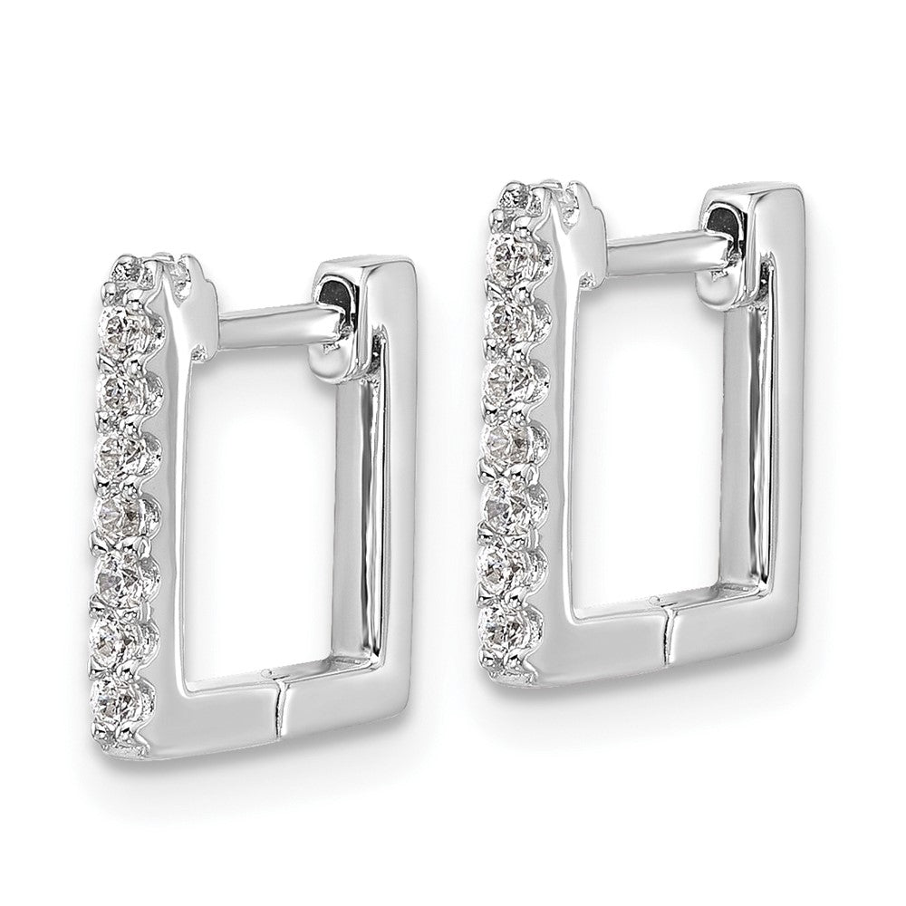 QCM1579 Cheryl M Sterling Silver Rhodium-plated Brilliant-cut CZ Square Hinged Post Hoop Earrings