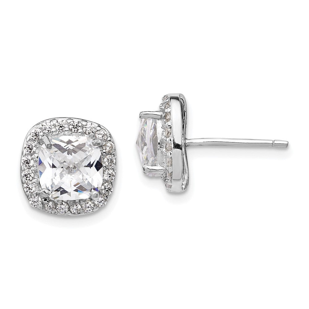 QCM158 Cheryl M Sterling Silver Rhodium-plated Rose-cut and Brilliant-cut CZ Square Halo Post Earrings