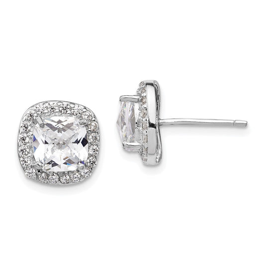 QCM158 Cheryl M Sterling Silver Rhodium-plated Rose-cut and Brilliant-cut CZ Square Halo Post Earrings