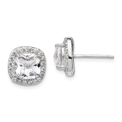 QCM158 Cheryl M Sterling Silver Rhodium-plated Rose-cut and Brilliant-cut CZ Square Halo Post Earrings