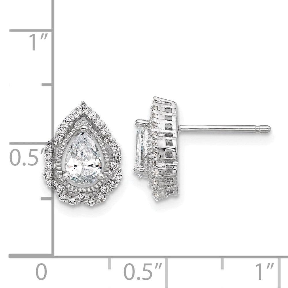 QCM1590 Cheryl M Sterling Silver Rhodium-plated Brilliant-cut Teardrop CZ Post Earrings