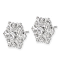 QCM1596 Cheryl M Sterling Silver Rhodium-plated Brilliant-cut CZ Snowflake Post Earrings