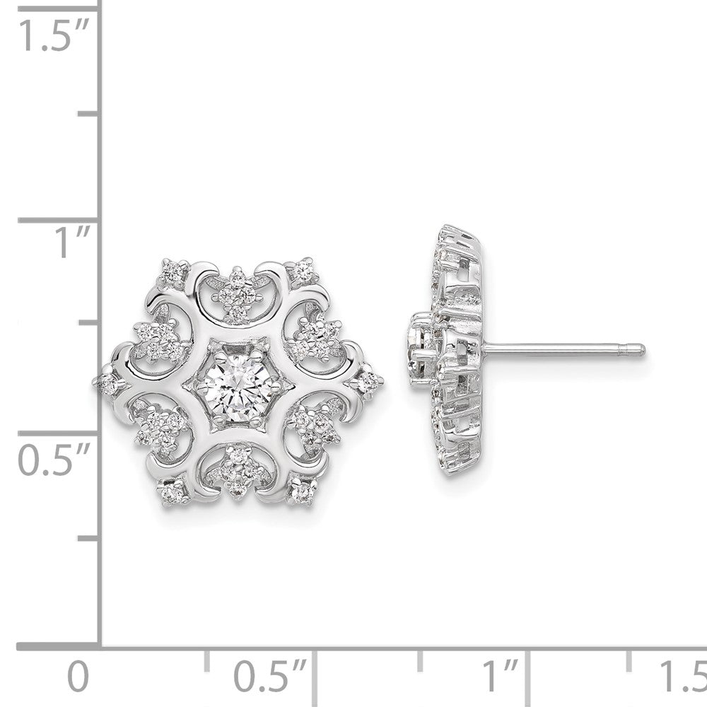 QCM1596 Cheryl M Sterling Silver Rhodium-plated Brilliant-cut CZ Snowflake Post Earrings