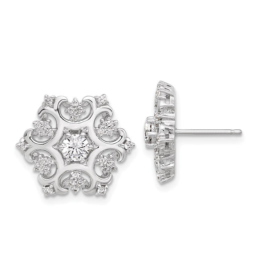 QCM1596 Cheryl M Sterling Silver Rhodium-plated Brilliant-cut CZ Snowflake Post Earrings