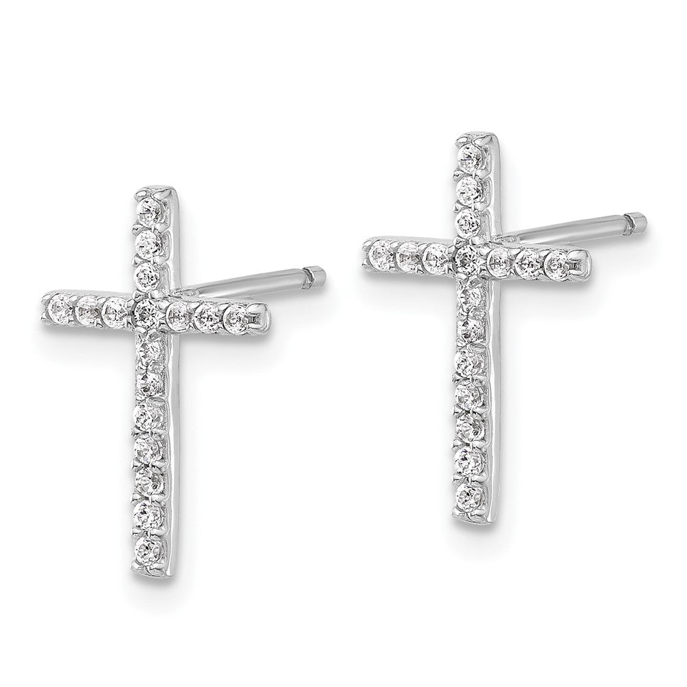 QCM1603 Cheryl M Sterling Silver Rhodium-plated Brilliant-cut CZ Cross Post Earrings