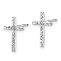 QCM1603 Cheryl M Sterling Silver Rhodium-plated Brilliant-cut CZ Cross Post Earrings