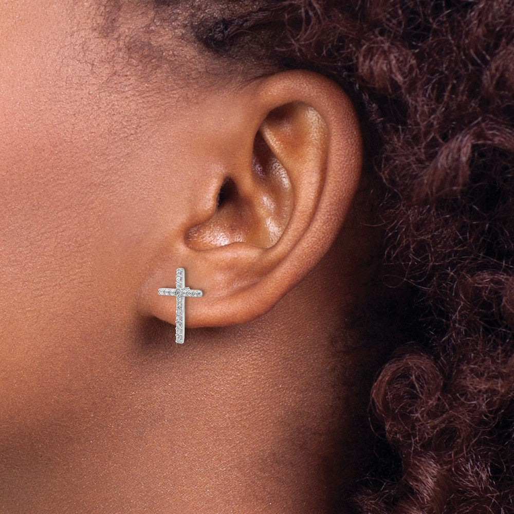 QCM1603 Cheryl M Sterling Silver Rhodium-plated Brilliant-cut CZ Cross Post Earrings