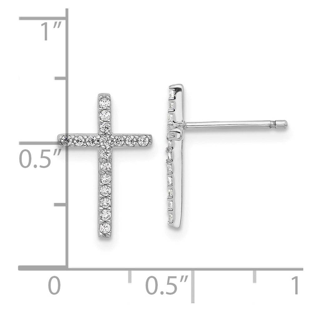 QCM1603 Cheryl M Sterling Silver Rhodium-plated Brilliant-cut CZ Cross Post Earrings