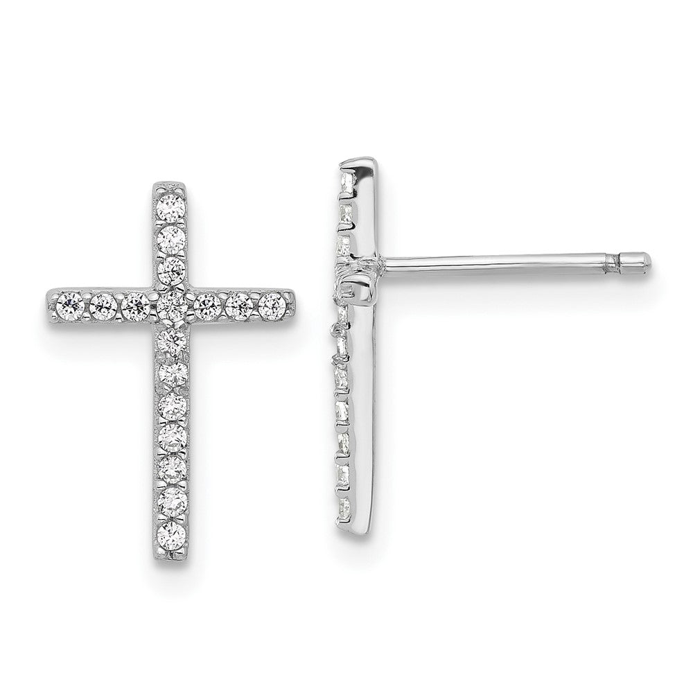 QCM1603 Cheryl M Sterling Silver Rhodium-plated Brilliant-cut CZ Cross Post Earrings