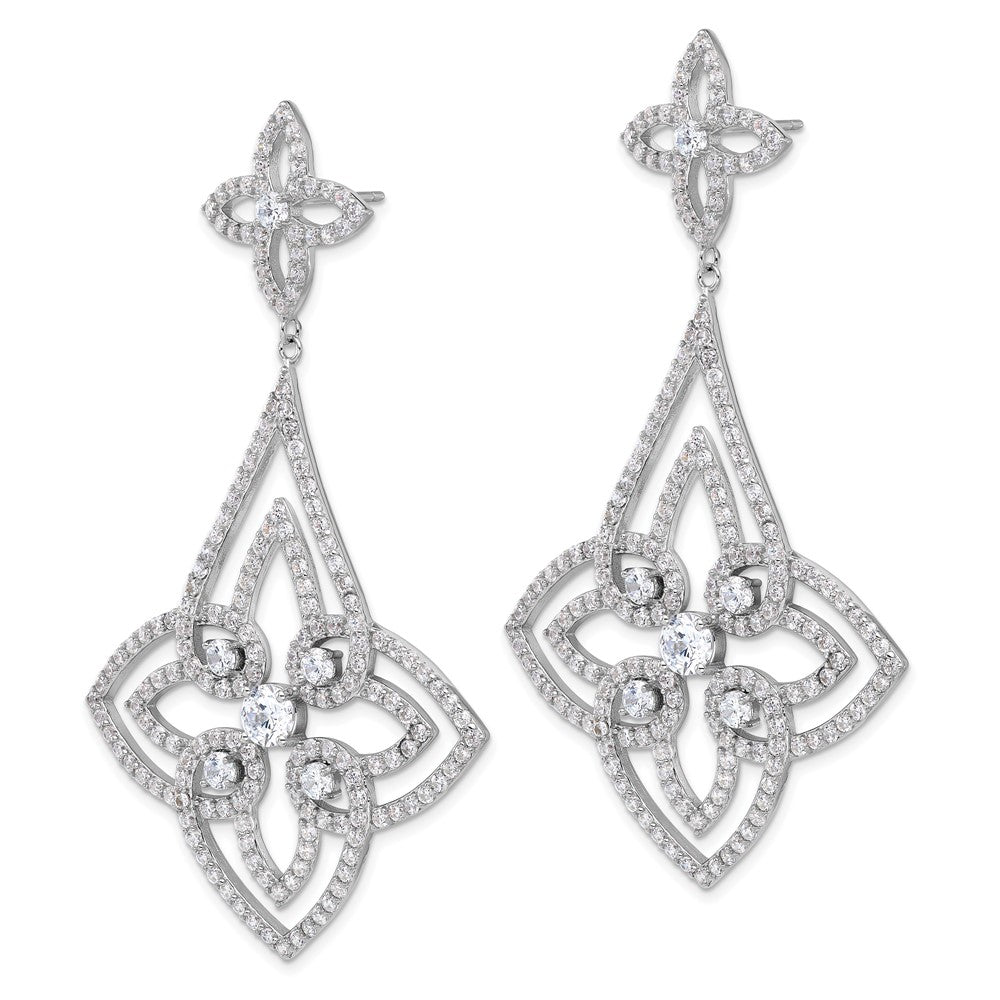 QCM1629 Cheryl M Sterling Silver Rhodium-plated Fancy Floral Design Brilliant-cut CZ Post Dangle Earrings