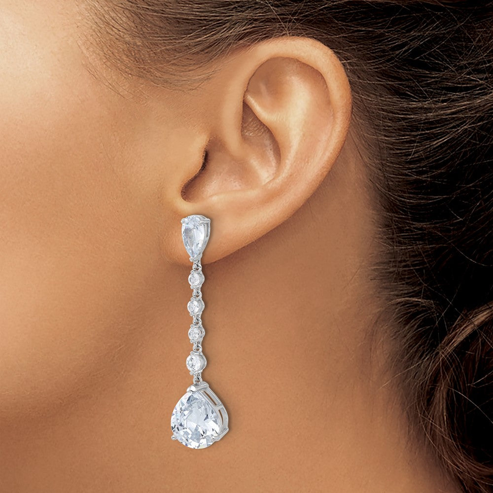QCM1630 Cheryl M Sterling Silver Rhodium-plated Fancy Brilliant-cut CZ Teardrop Post Dangle Earrings
