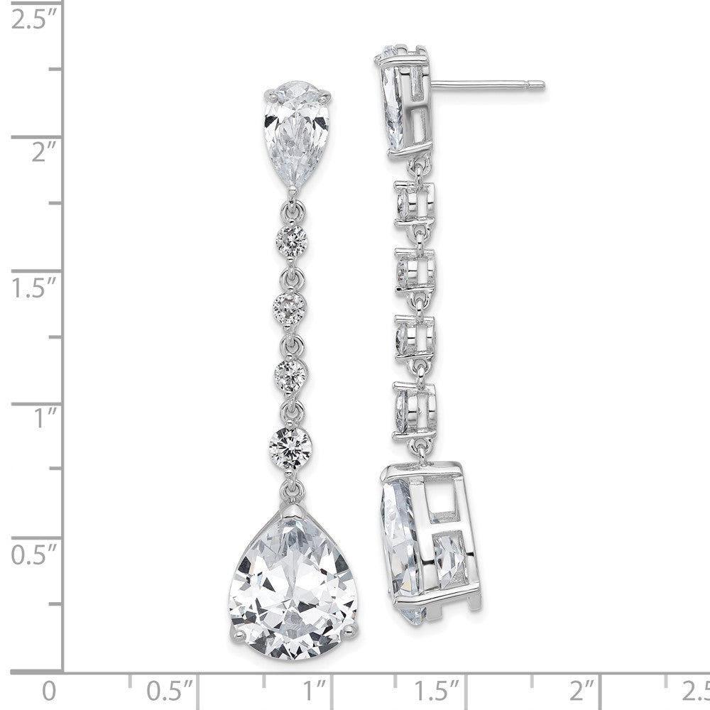 QCM1630 Cheryl M Sterling Silver Rhodium-plated Fancy Brilliant-cut CZ Teardrop Post Dangle Earrings