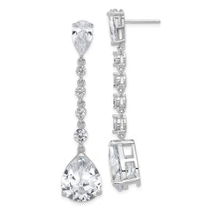 QCM1630 Cheryl M Sterling Silver Rhodium-plated Fancy Brilliant-cut CZ Teardrop Post Dangle Earrings
