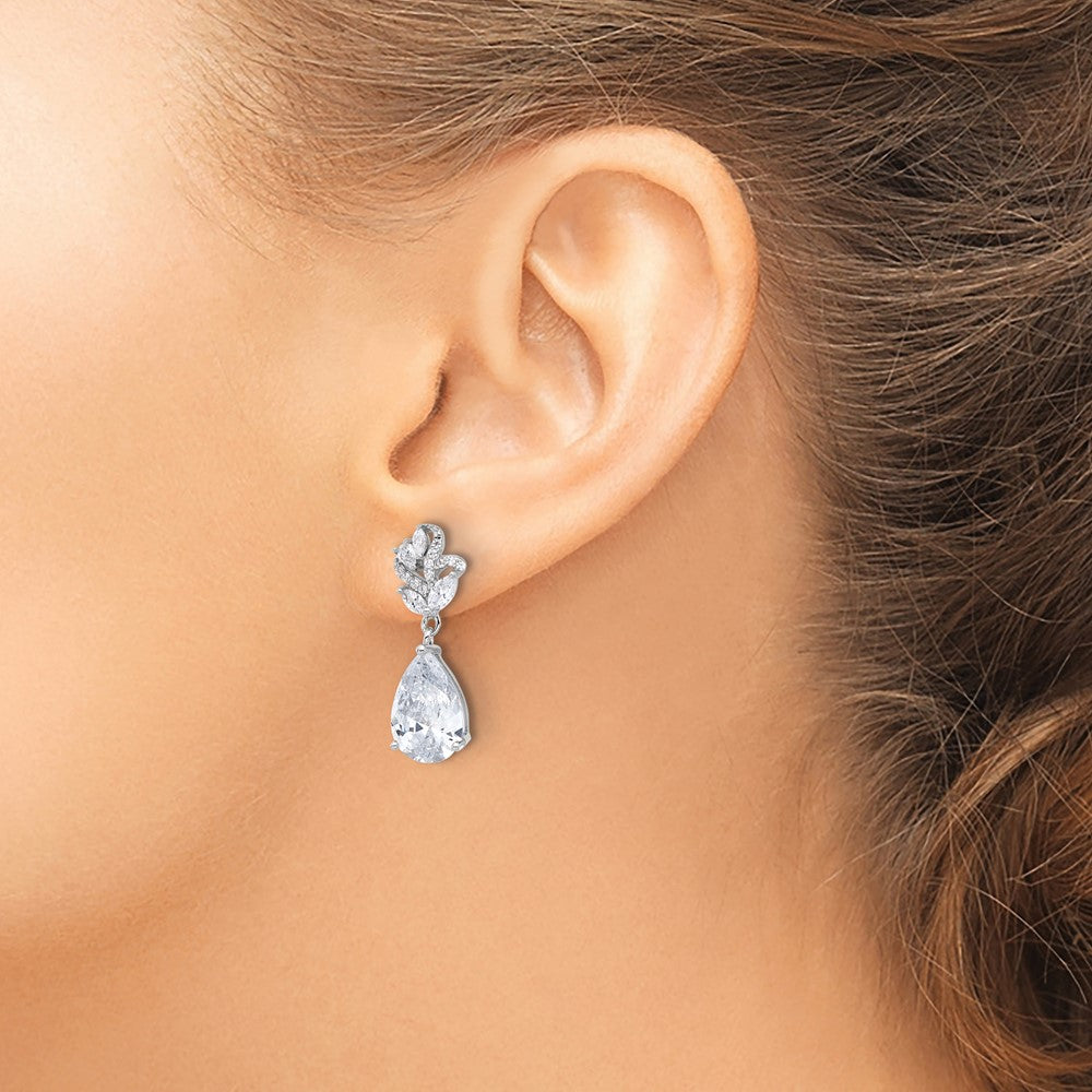 QCM1631 Cheryl M Sterling Silver Rhodium-plated Fancy Marquise-cut & Brilliant-cut Pear CZ Post Dangle Earrings