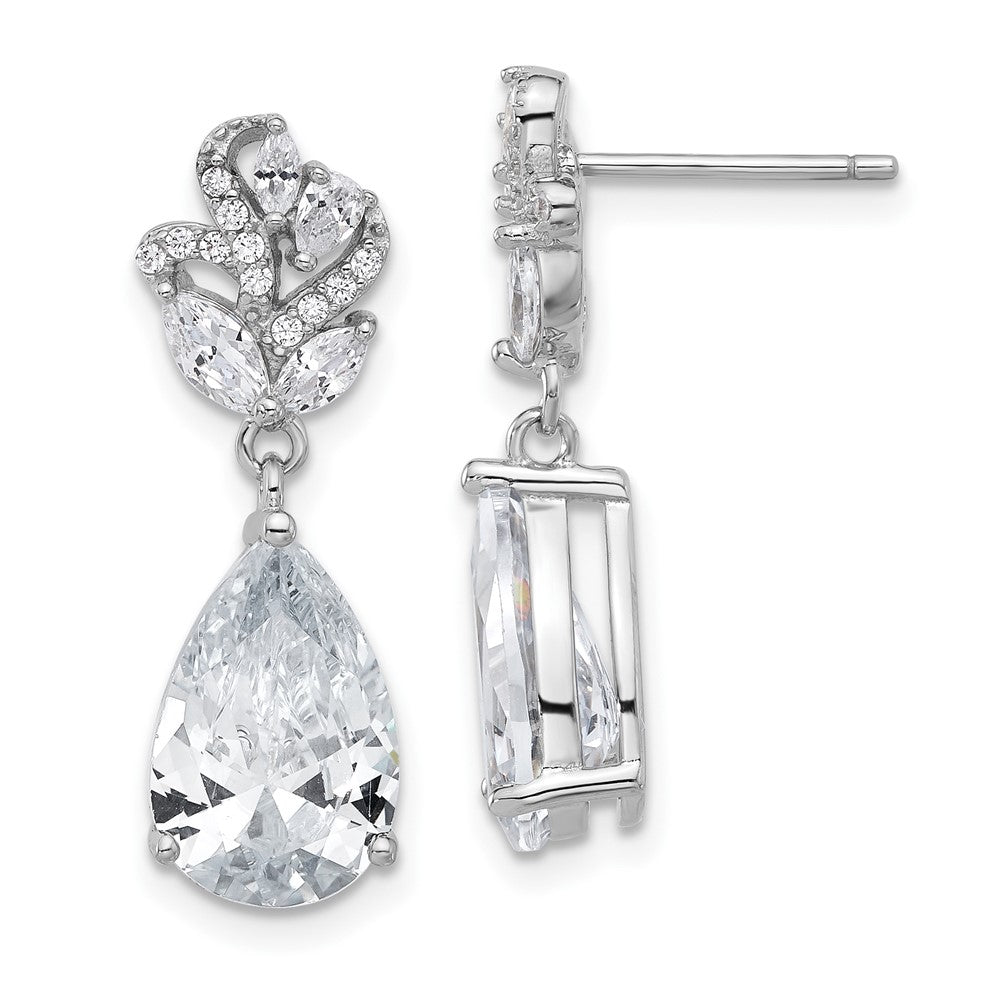 QCM1631 Cheryl M Sterling Silver Rhodium-plated Fancy Marquise-cut & Brilliant-cut Pear CZ Post Dangle Earrings