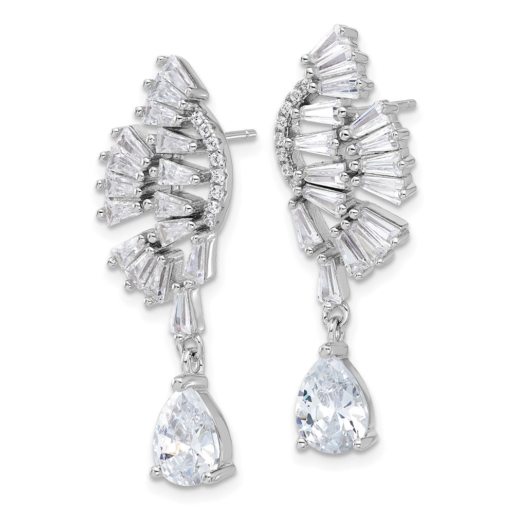QCM1632 Cheryl M Sterling Silver Rhodium-plated Fancy Brilliant-cut & Tapered Baguette-cut CZ Post Dangle Earrings