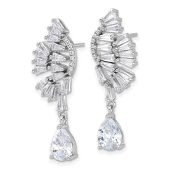 QCM1632 Cheryl M Sterling Silver Rhodium-plated Fancy Brilliant-cut & Tapered Baguette-cut CZ Post Dangle Earrings