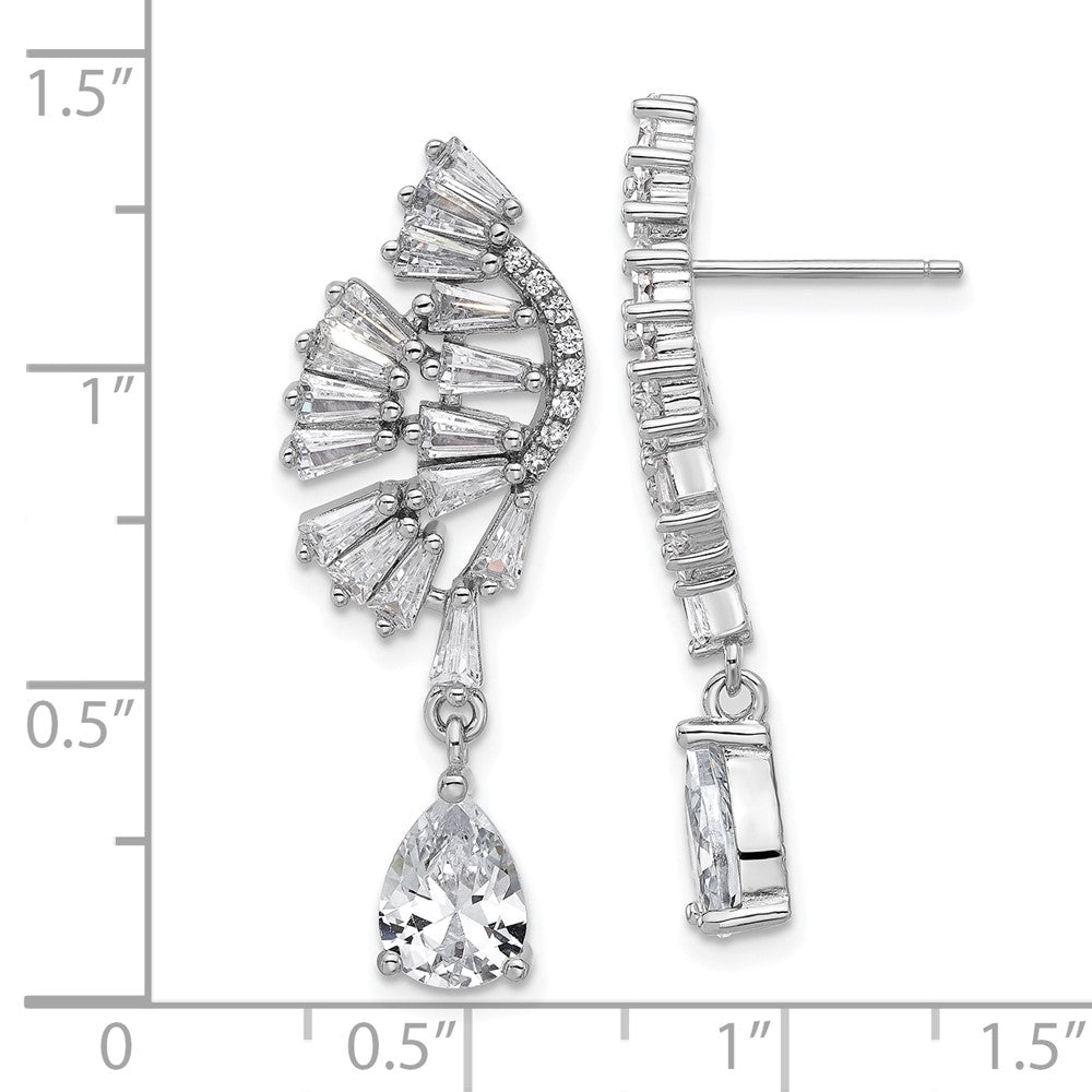 QCM1632 Cheryl M Sterling Silver Rhodium-plated Fancy Brilliant-cut & Tapered Baguette-cut CZ Post Dangle Earrings