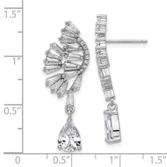 QCM1632 Cheryl M Sterling Silver Rhodium-plated Fancy Brilliant-cut & Tapered Baguette-cut CZ Post Dangle Earrings