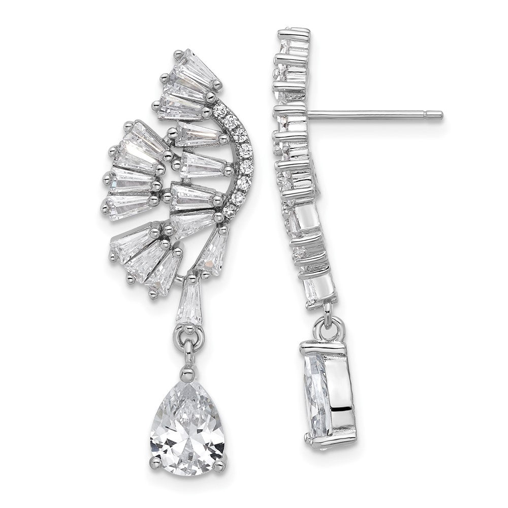 QCM1632 Cheryl M Sterling Silver Rhodium-plated Fancy Brilliant-cut & Tapered Baguette-cut CZ Post Dangle Earrings