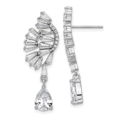 QCM1632 Cheryl M Sterling Silver Rhodium-plated Fancy Brilliant-cut & Tapered Baguette-cut CZ Post Dangle Earrings