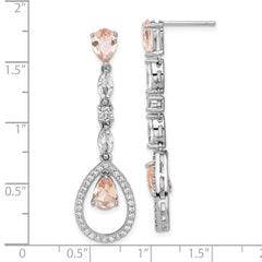 QCM1636 Cheryl M Sterling Silver Rhodium-plated Fancy Brilliant-cut Simulated Morganite/ White Marquise-cut and Brilliant-cut CZ Teardrop Post Dangle Earrings