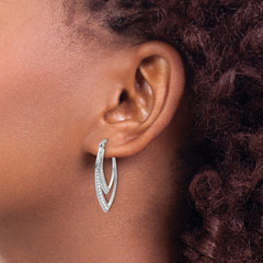 QCM1637 Cheryl M Sterling Silver Rhodium-plated Brilliant-cut CZ Double Marquise Shaped Hoop Earrings