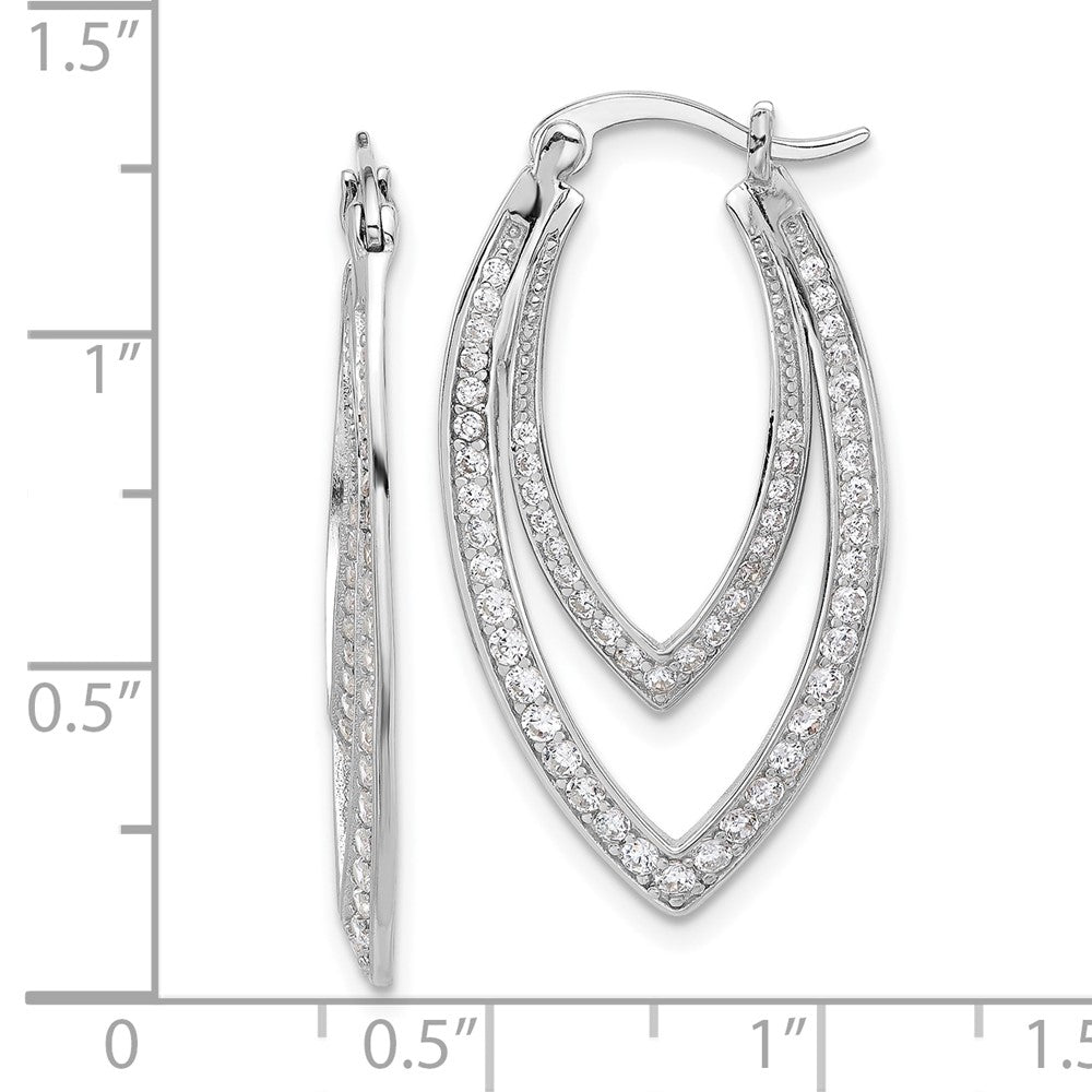 QCM1637 Cheryl M Sterling Silver Rhodium-plated Brilliant-cut CZ Double Marquise Shaped Hoop Earrings