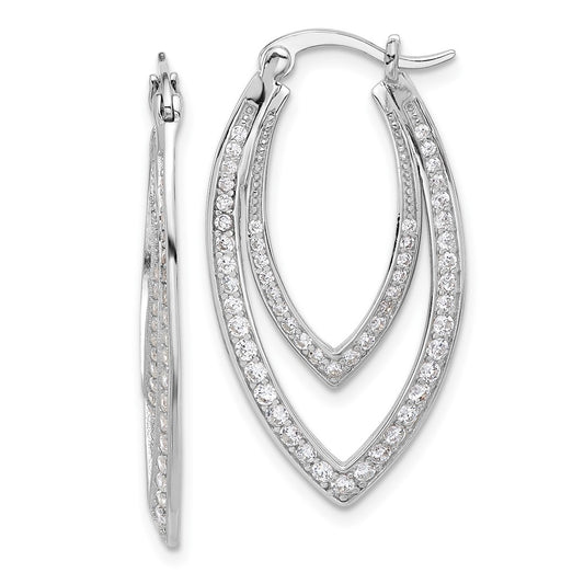 QCM1637 Cheryl M Sterling Silver Rhodium-plated Brilliant-cut CZ Double Marquise Shaped Hoop Earrings