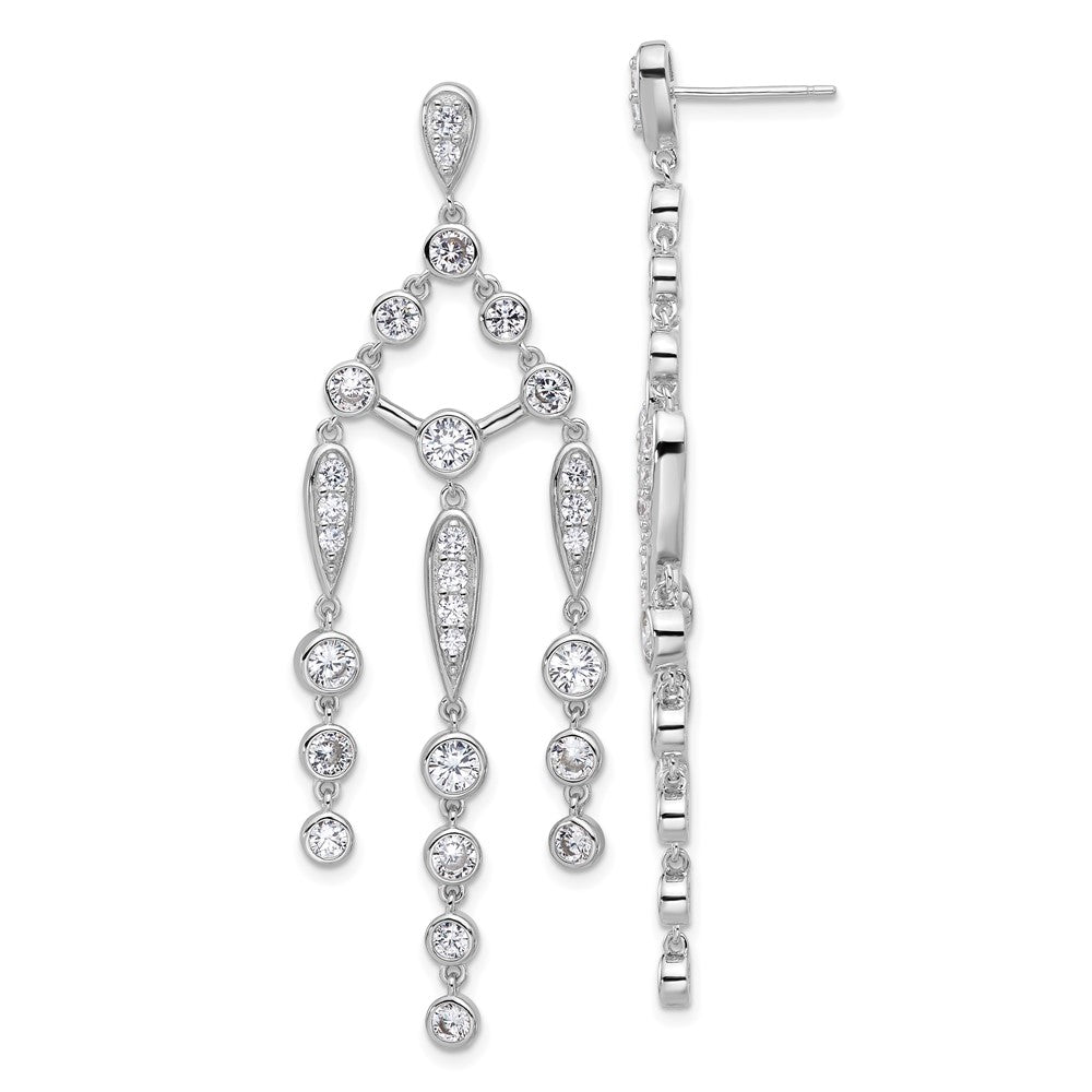 QCM1638 Cheryl M Sterling Silver Rhodium-plated Brilliant-cut Bezel CZ Chandelier Post Dangle Earrings