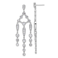 QCM1638 Cheryl M Sterling Silver Rhodium-plated Brilliant-cut Bezel CZ Chandelier Post Dangle Earrings