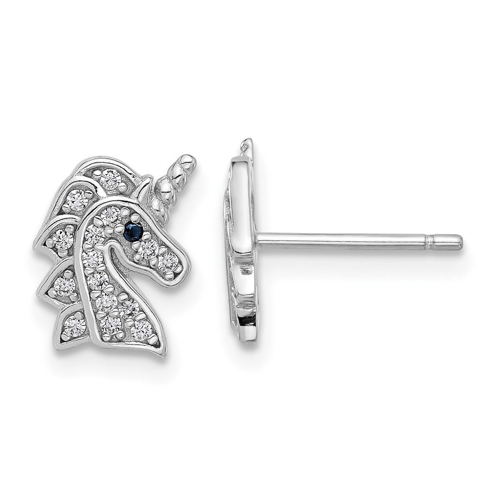 QCM1639 Cheryl M Sterling Silver Rhodium-plated Brilliant-cut Black & White CZ Unicorn Post Earrings