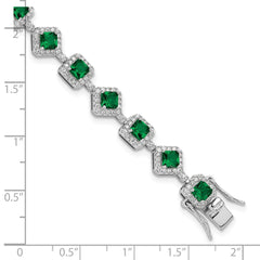 Cheryl M Sterling Silver Rhodium-plated Fancy Cushion-cut Green Glass and Brilliant-cut White CZ 7.5 Inch Bracelet QCM1664-7.5