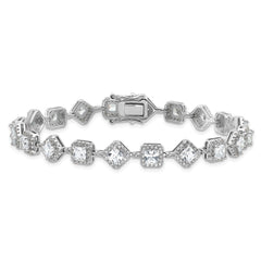 Cheryl M Sterling Silver Rhodium-plated Fancy Brilliant-cut and Cushion-cut CZ 7.5 Inch Bracelet QCM1665-7.5