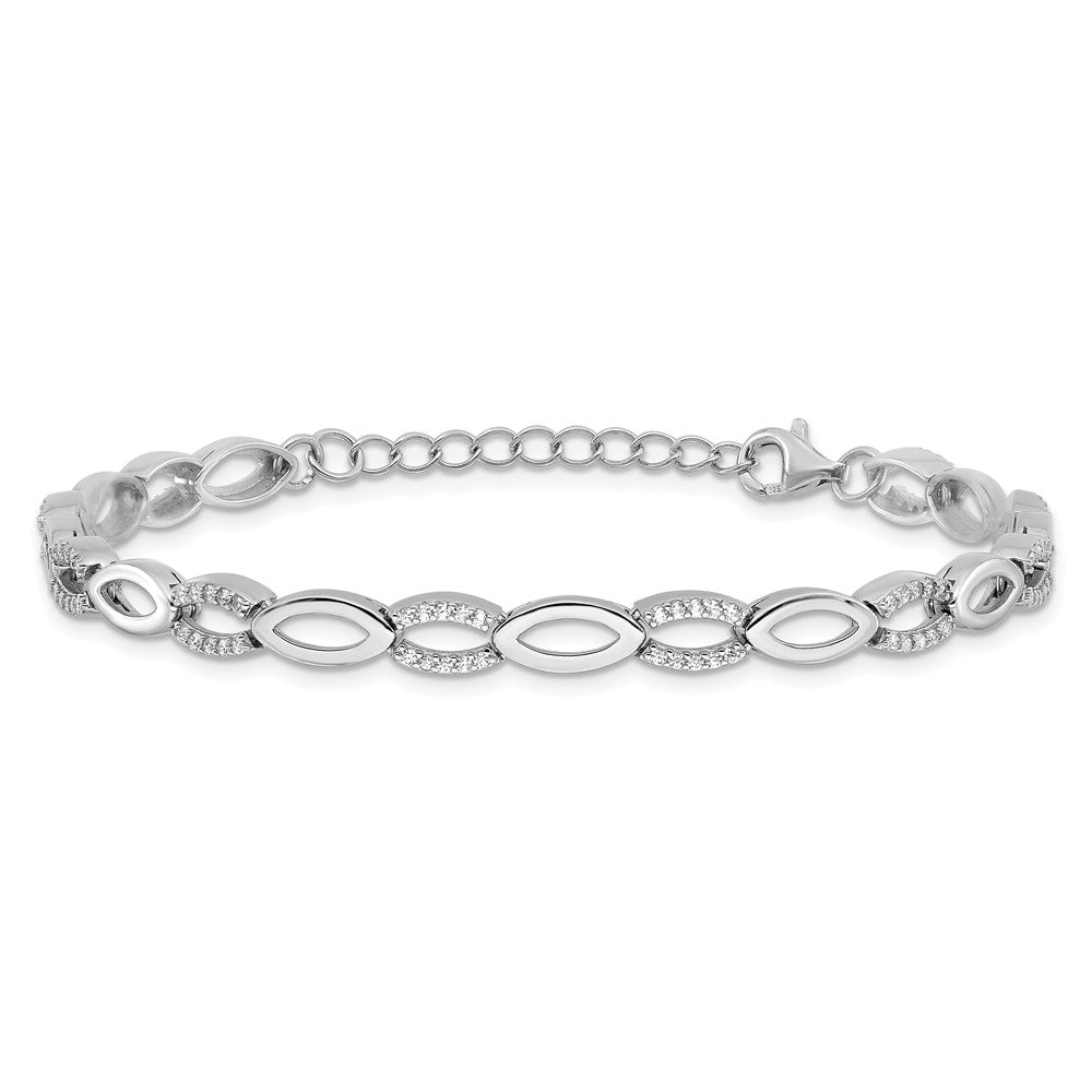 Cheryl M Sterling Silver Rhodium-plated Brilliant-cut CZ Marquise Shaped Link 7 Inch Bracelet with 1 Inch Extender QCM1666-7