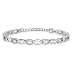 Cheryl M Sterling Silver Rhodium-plated Brilliant-cut CZ Marquise Shaped Link 7 Inch Bracelet with 1 Inch Extender QCM1666-7