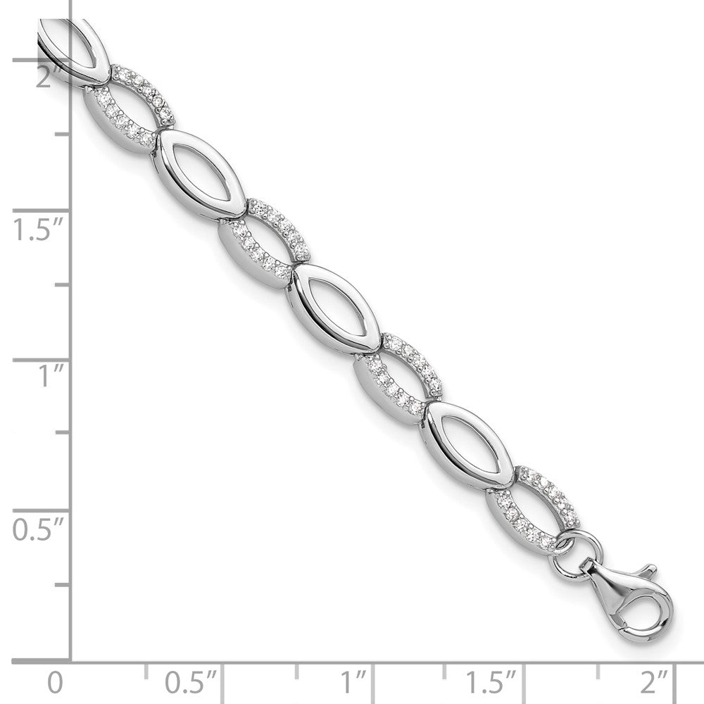 Cheryl M Sterling Silver Rhodium-plated Brilliant-cut CZ Marquise Shaped Link 7 Inch Bracelet with 1 Inch Extender QCM1666-7