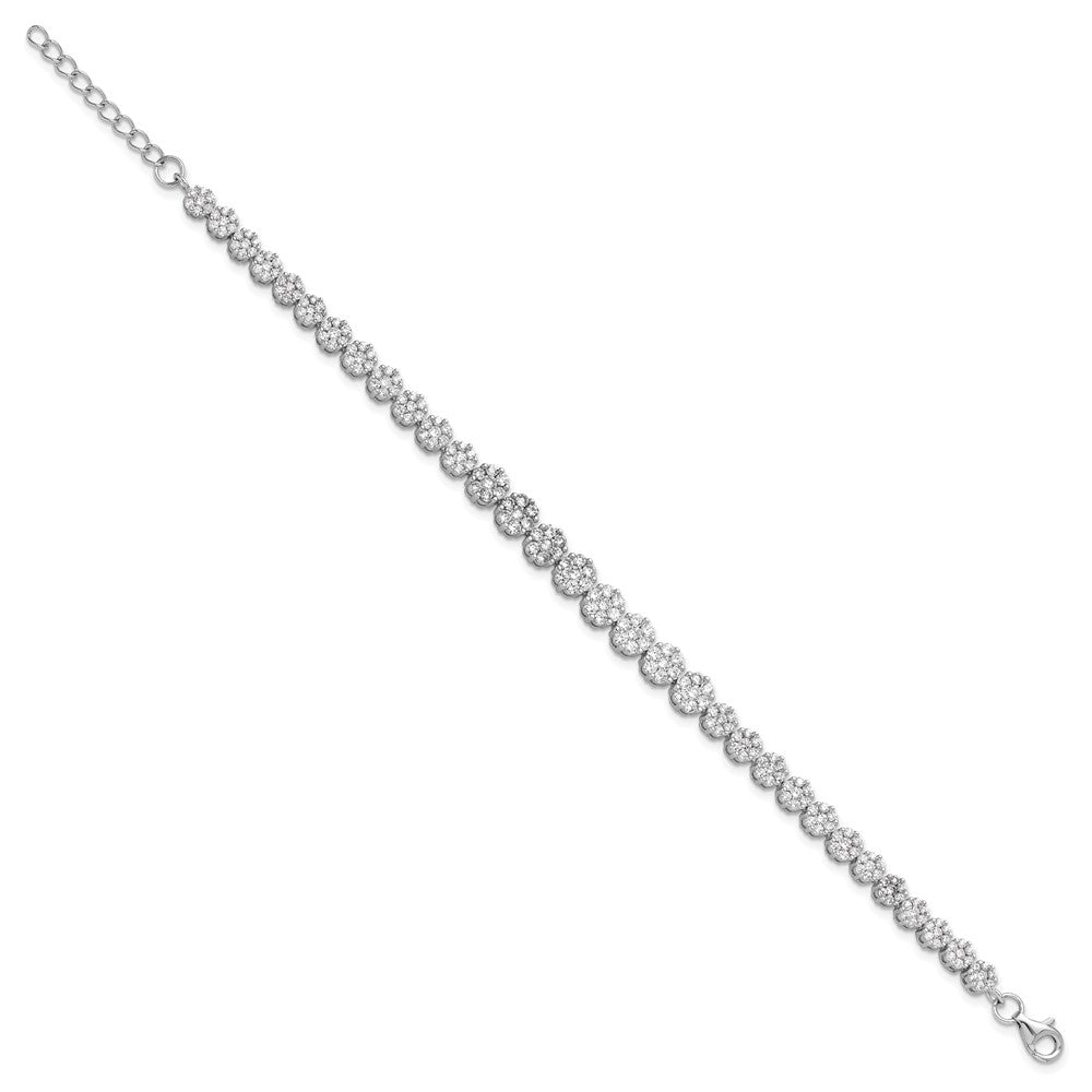 Cheryl M Sterling Silver Rhodium-plated Fancy Graduated Brilliant-cut CZ Cluster 7 Inch Bracelet with 1 Inch Extender QCM1667-7