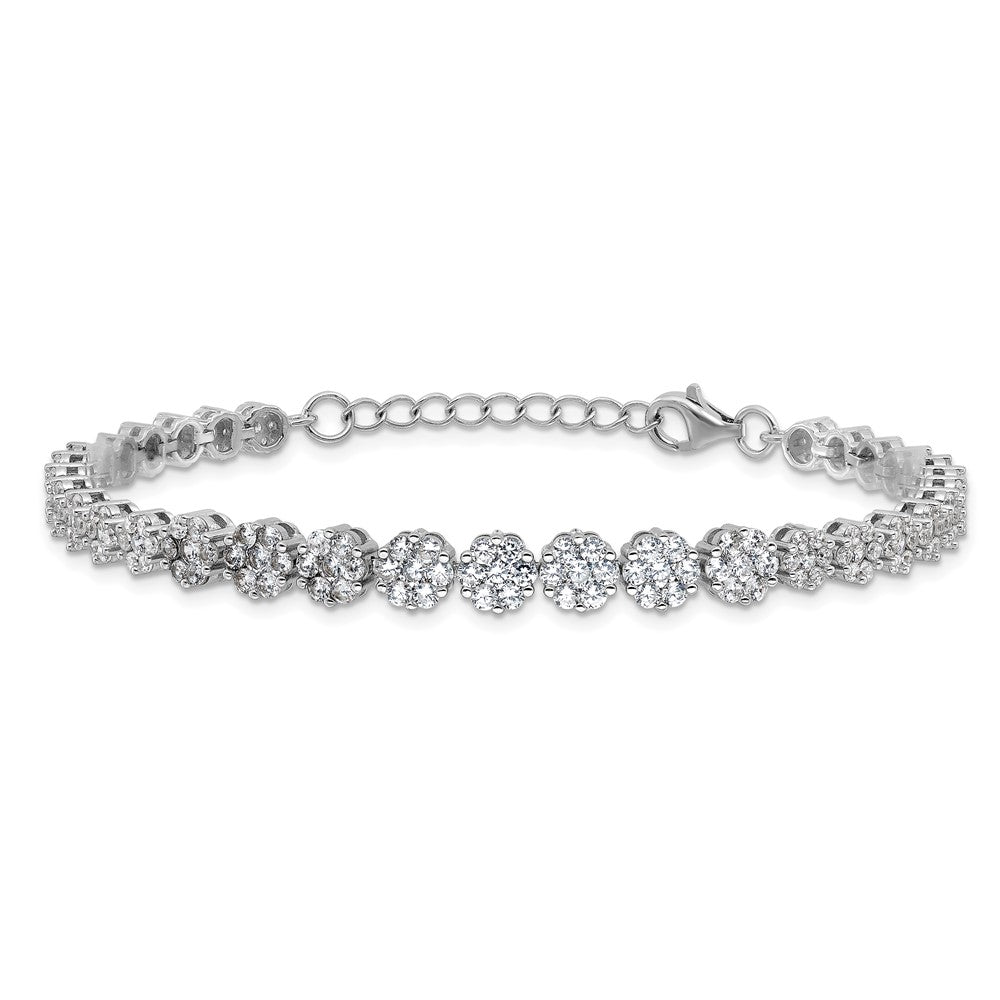 Cheryl M Sterling Silver Rhodium-plated Fancy Graduated Brilliant-cut CZ Cluster 7 Inch Bracelet with 1 Inch Extender QCM1667-7