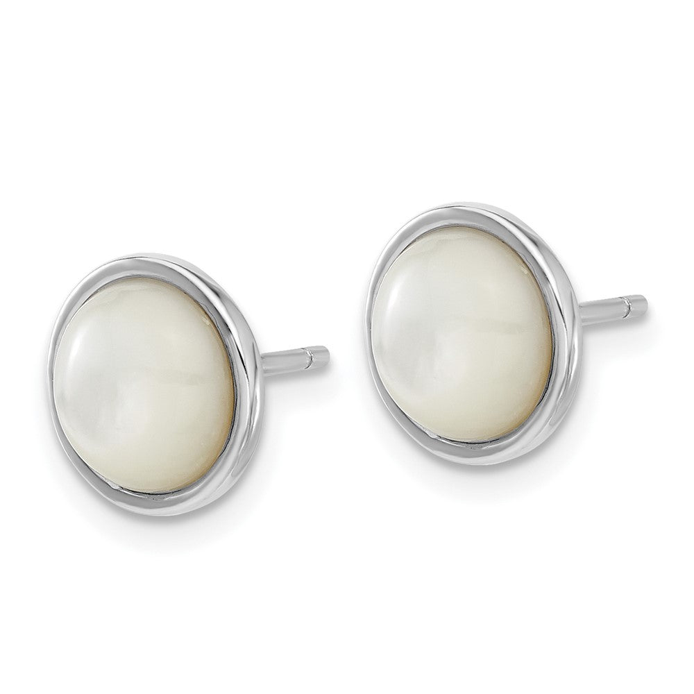 QCM1668 Cheryl M Sterling Silver Rhodium-plated Cabochon Mother of Pearl Post Stud Earrings