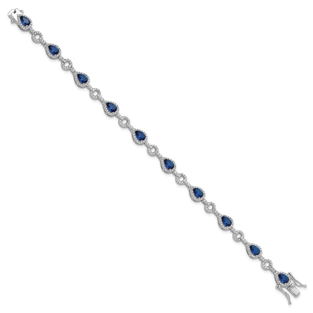 Cheryl M Sterling Silver Rhodium-plated Fancy Brilliant-cut Blue Glass & Brilliant-cut White CZ Circle and Teardrop 7.5 Inch Bracelet QCM1669-7.5