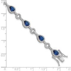 Cheryl M Sterling Silver Rhodium-plated Fancy Brilliant-cut Blue Glass & Brilliant-cut White CZ Circle and Teardrop 7.5 Inch Bracelet QCM1669-7.5