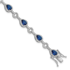 Cheryl M Sterling Silver Rhodium-plated Fancy Brilliant-cut Blue Glass & Brilliant-cut White CZ Circle and Teardrop 7.5 Inch Bracelet QCM1669-7.5