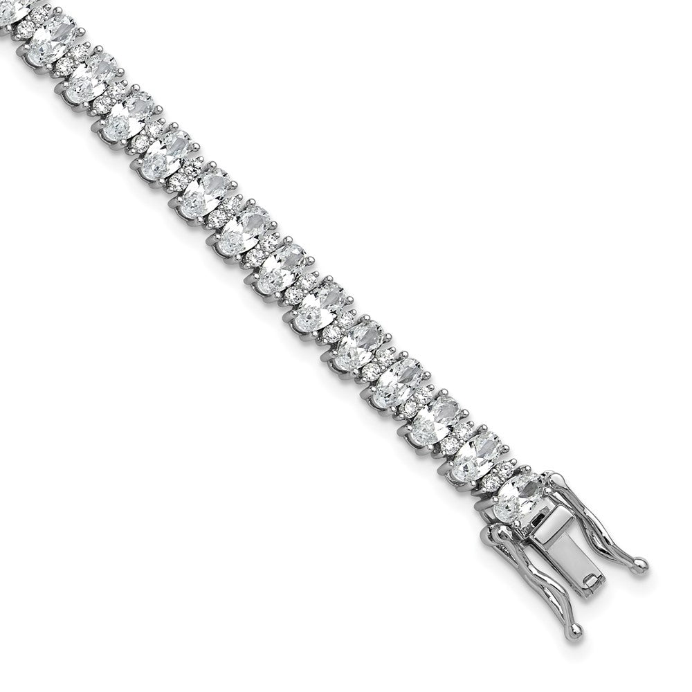 Cheryl M Sterling Silver Rhodium-plated Fancy Oval CZ Bracelet QCM1672-7.25