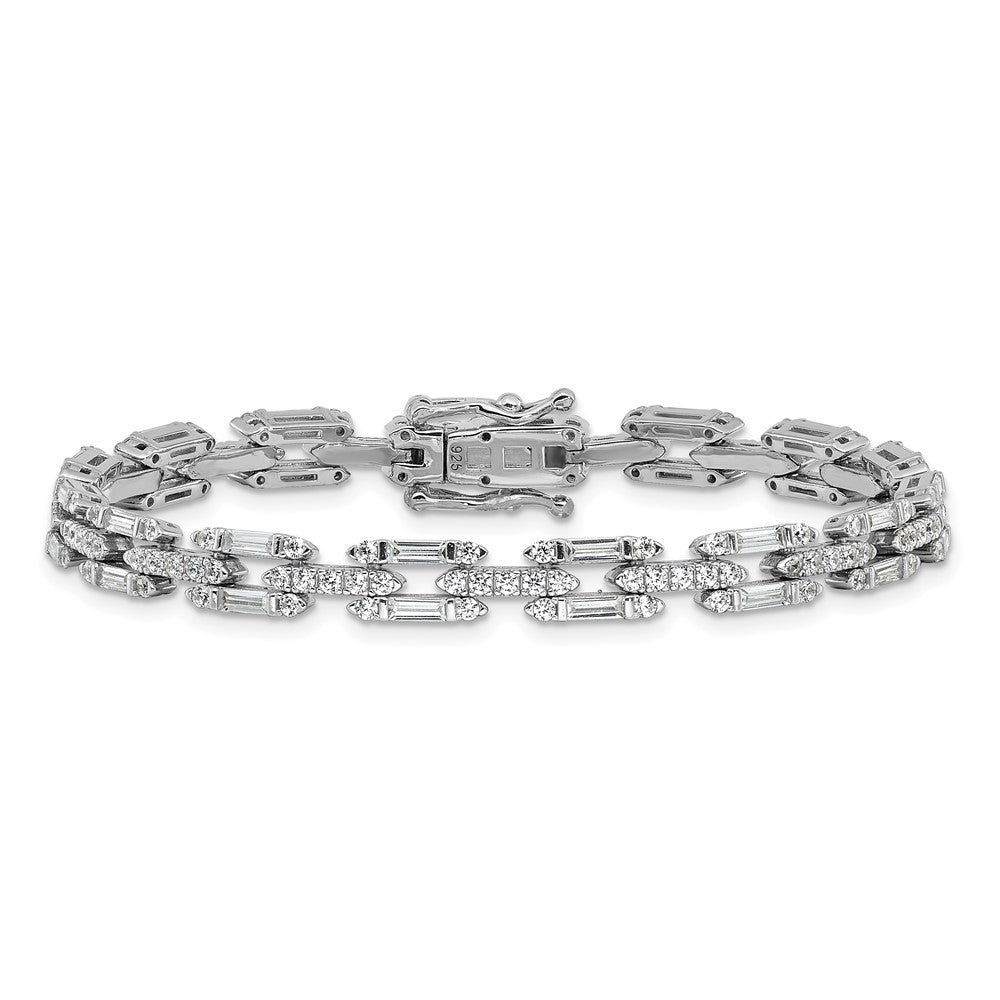 Cheryl M Sterling Silver Rhodium-plated Polished Fancy CZ Link Bracelet QCM1675-7