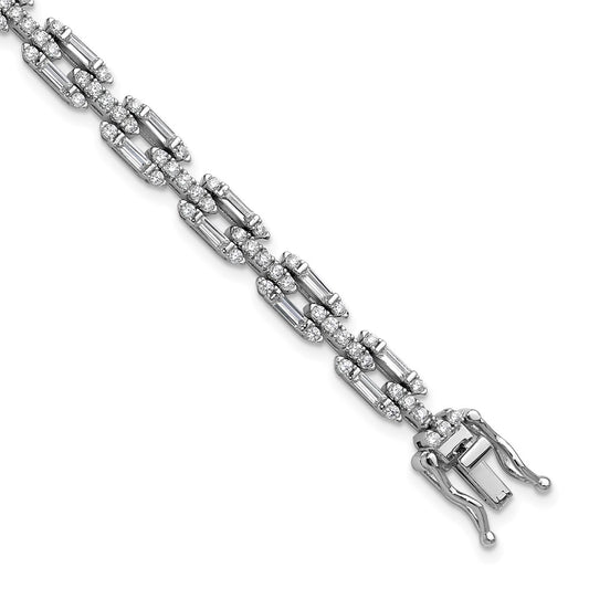 Cheryl M Sterling Silver Rhodium-plated Polished Fancy CZ Link Bracelet QCM1675-7
